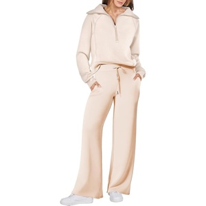 image:imageANRABESS Women 2 Piece Set Sweatsuits Lounge Fall Outfits  Quarter Zip Pullover Wide Leg Pants amp Pockets Matching SetCasual Travel Fashion Airport Vacation ClothingSweat Track SuitsApricot