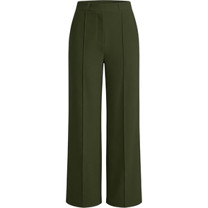 image:imageANRABESS Womens Business Casual Straight Leg Dress Pants  High Waisted Wide Leg Palazzo TrousersPull On for Work Office SlacksWrinkle Free Thermal with PocketsFall Winter ClothingArmy Green