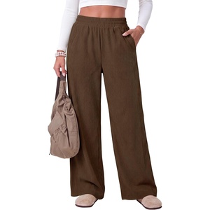 image:imageANRABESS Womens Corduroy High Waist Wide Leg Lounge Pants  Fall Casual Loose Comfy Elastic Waist Trousers Ribbed Texture with Side Pockets Winter Cozy Chunky Lounge OutfitsCoffee