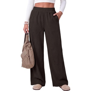 image:imageANRABESS Womens Corduroy High Waist Wide Leg Lounge Pants  Fall Casual Loose Comfy Elastic Waist Trousers Ribbed Texture with Side Pockets Winter Cozy Chunky Lounge OutfitsDark Brown
