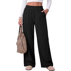 image:imageANRABESS Womens Corduroy High Waist Wide Leg Lounge Pants  Fall Casual Loose Comfy Elastic Waist Trousers Ribbed Texture with Side Pockets Winter Cozy Chunky Lounge OutfitsBlack