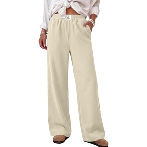 image:imageANRABESS Womens Corduroy Wide Leg Palazzo Lounge Pants  Fall Casual Loose High Waist Chunky Trousers Cozy Comfy Work Casual Outfits Ribbed Texture with Side PocketsBeige