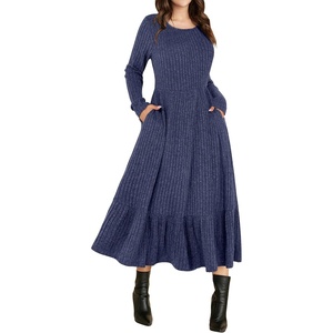 image:imageANRABESS Womens Fall Long Sleeve Midi Dress  Crewneck Swing Flowy A Line Dresses Soft Comfy Rib Knit Casual Everyday Date Nights Wear Minimal Elegant Winter LayeringNavy Blue
