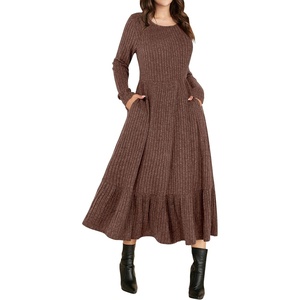 image:imageANRABESS Womens Fall Long Sleeve Midi Dress  Crewneck Swing Flowy A Line Dresses Soft Comfy Rib Knit Casual Everyday Date Nights Wear Minimal Elegant Winter LayeringDark Brown