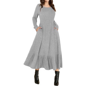 image:imageANRABESS Womens Fall Long Sleeve Midi Dress  Crewneck Swing Flowy A Line Dresses Soft Comfy Rib Knit Casual Everyday Date Nights Wear Minimal Elegant Winter LayeringGrey