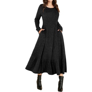 image:imageANRABESS Womens Fall Long Sleeve Midi Dress  Crewneck Swing Flowy A Line Dresses Soft Comfy Rib Knit Casual Everyday Date Nights Wear Minimal Elegant Winter LayeringBlack
