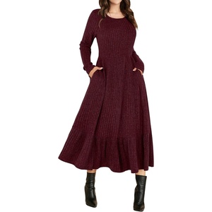image:imageANRABESS Womens Fall Long Sleeve Midi Dress  Crewneck Swing Flowy A Line Dresses Soft Comfy Rib Knit Casual Everyday Date Nights Wear Minimal Elegant Winter LayeringBurgundy