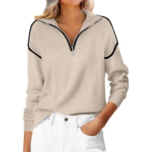 image:imageANRABESS Womens Fall Quarter Zip Collared Pullover Sweaters  Soft Long Sleeve V Neck Shirts Business Casual Loose Fit Knit Tops Winter Warm OutfitsAlmond