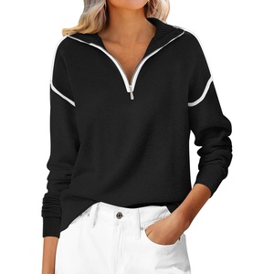 image:imageANRABESS Womens Fall Quarter Zip Collared Pullover Sweaters  Soft Long Sleeve V Neck Shirts Business Casual Loose Fit Knit Tops Winter Warm OutfitsBlack
