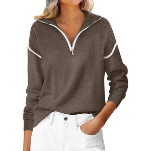 image:imageANRABESS Womens Fall Quarter Zip Collared Pullover Sweaters  Soft Long Sleeve V Neck Shirts Business Casual Loose Fit Knit Tops Winter Warm OutfitsCoffee