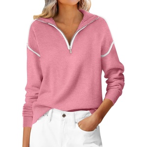 image:imageANRABESS Womens Fall Quarter Zip Collared Pullover Sweaters  Soft Long Sleeve V Neck Shirts Business Casual Loose Fit Knit Tops Winter Warm OutfitsCoral Pink