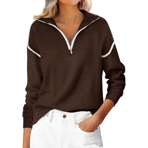 image:imageANRABESS Womens Fall Quarter Zip Collared Pullover Sweaters  Soft Long Sleeve V Neck Shirts Business Casual Loose Fit Knit Tops Winter Warm OutfitsDeep Coffee
