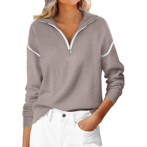 image:imageANRABESS Womens Fall Quarter Zip Collared Pullover Sweaters  Soft Long Sleeve V Neck Shirts Business Casual Loose Fit Knit Tops Winter Warm OutfitsGrey Khaki