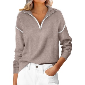 image:imageANRABESS Womens Fall Quarter Zip Collared Pullover Sweaters  Soft Long Sleeve V Neck Shirts Business Casual Loose Fit Knit Tops Winter Warm OutfitsLight Khkai