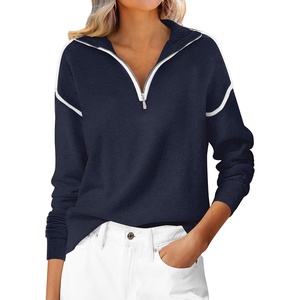 image:imageANRABESS Womens Fall Quarter Zip Collared Pullover Sweaters  Soft Long Sleeve V Neck Shirts Business Casual Loose Fit Knit Tops Winter Warm OutfitsNavy Blue