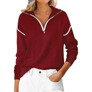 image:imageANRABESS Womens Fall Quarter Zip Collared Pullover Sweaters  Soft Long Sleeve V Neck Shirts Business Casual Loose Fit Knit Tops Winter Warm OutfitsRed