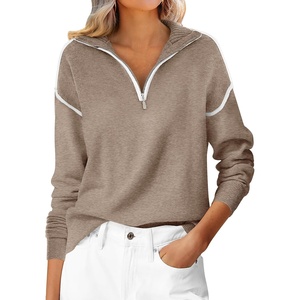 image:imageANRABESS Womens Fall Quarter Zip Collared Pullover Sweaters  Soft Long Sleeve V Neck Shirts Business Casual Loose Fit Knit Tops Winter Warm OutfitsTan