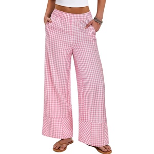 image:imageANRABESS Womens Gingham Boxer Wide Leg Palazzo Lounge Pants  Checkered Plaid amp StripedPajamas PJ Boxer BottomsElastic Waist Trousers with PocketsCasual Daily Home Wear Fall OutfitsPink Plaid