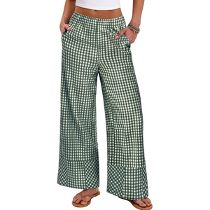 image:imageANRABESS Womens Gingham Boxer Wide Leg Palazzo Lounge Pants  Checkered Plaid amp StripedPajamas PJ Boxer BottomsElastic Waist Trousers with PocketsCasual Daily Home Wear Fall OutfitsDeep Green Plaid