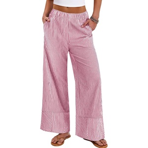image:imageANRABESS Womens Gingham Boxer Wide Leg Palazzo Lounge Pants  Checkered Plaid amp StripedPajamas PJ Boxer BottomsElastic Waist Trousers with PocketsCasual Daily Home Wear Fall OutfitsRed Stripe