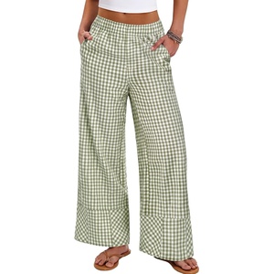 image:imageANRABESS Womens Gingham Boxer Wide Leg Palazzo Lounge Pants  Checkered Plaid amp StripedPajamas PJ Boxer BottomsElastic Waist Trousers with PocketsCasual Daily Home Wear Fall OutfitsArmy Green Plaid