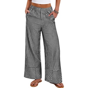 image:imageANRABESS Womens Gingham Boxer Wide Leg Palazzo Lounge Pants  Checkered Plaid amp StripedPajamas PJ Boxer BottomsElastic Waist Trousers with PocketsCasual Daily Home Wear Fall OutfitsBlack Plaid
