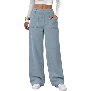 image:imageANRABESS Womens High Waisted Wide Leg Corduroy Casual Pants  Loose Relaxed Fit Soft Ribbed Textured Trousers Elastic Button Zip Pockets Vintage Workwear Trendy Fall Winter OutfitsBlue