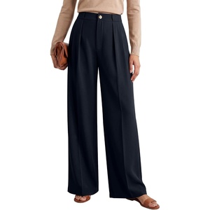 image:imageANRABESS Womens High Waisted Wide Leg Dress Work Pants  Business Casual Office Trousers Elastic Waist Pleated Dressy Flowy Palazzo Slacks Fall Summer Teacher Interview OutfitsNavy Blue