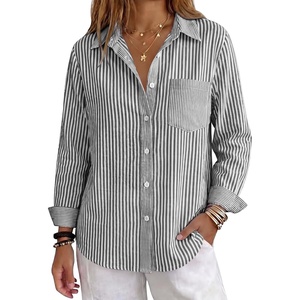 image:imageANRABESS Womens Long Sleeve Button Down Gingham Striped Shirts  PlaidampStriped Fall OutfitsBusiness Casual Collared Button Up TopsChest PocketSoft Dressy Work Blouses Office ClothesBlack White Stripe