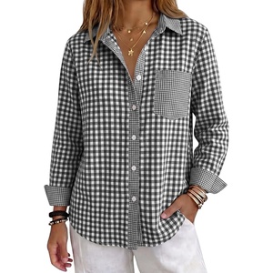 image:imageANRABESS Womens Long Sleeve Button Down Gingham Striped Shirts  PlaidampStriped Fall OutfitsBusiness Casual Collared Button Up TopsChest PocketSoft Dressy Work Blouses Office ClothesBlack White Plaid