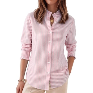 image:imageANRABESS Womens Long Sleeve Button Down Shirts Gingham Blouse  Plaid amp Striped Ruffle Collar CuffsLightweight Soft Business Casual Outfits Work Office Tops 2026 Fall Spring LayeringPink White Stripe
