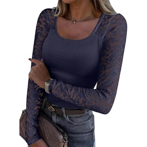 image:imageANRABESS Womens Long Sleeve Shirts Lace Scoop Neck Tops  Ribbed Knit Soft Stretchy Fabric Slim Fitted Going Out Layering Tshirts Casual Basic Fall Winter Fashion OutfitsNavy Blue