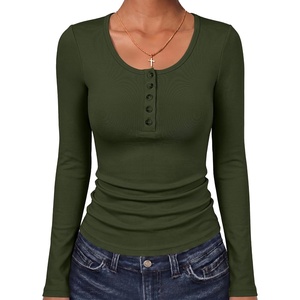 image:imageANRABESS Womens Long Sleeve Shirts Thermal Fleece Tops  Henley Neck TShirts Dressy Business Casual Work Basic Tee Fall Winter Soft Warm Underscrub Cute Going Out UndershirtsArmy Green