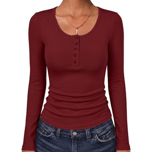 image:imageANRABESS Womens Long Sleeve Shirts Thermal Fleece Tops  Henley Neck TShirts Dressy Business Casual Work Basic Tee Fall Winter Soft Warm Underscrub Cute Going Out UndershirtsRed