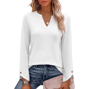 image:imageANRABESS Womens Long Sleeve Shirts V Neck Top  Split Button Cuff Soft Comfy Solid amp Floral Print Tee Business Casual Work Daily Wear Fall Spring Transition OutfitsWhite