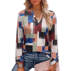image:imageANRABESS Womens Long Sleeve Shirts V Neck Top  Split Button Cuff Soft Comfy Solid amp Floral Print Tee Business Casual Work Daily Wear Fall Spring Transition OutfitsFloral Multiple Colour