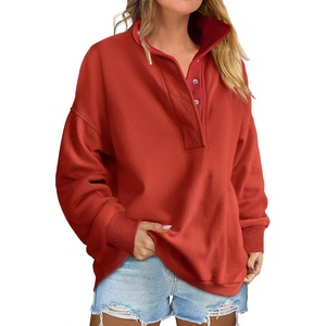 image:imageANRABESS Womens Oversized Sweatshirt Mock Neck Henley 2026 Fall Outfits  Soft Fleece Button Up Pullover TopsLoose Drop Shoulder FitSchool Daily Casual Outfits Fall Winter ClothingBright Red
