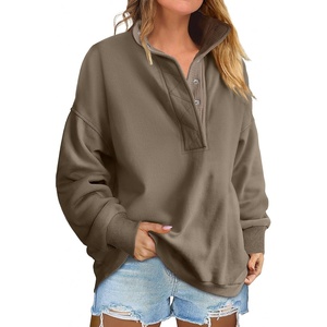 image:imageANRABESS Womens Oversized Sweatshirt Mock Neck Henley 2026 Fall Outfits  Soft Fleece Button Up Pullover TopsLoose Drop Shoulder FitSchool Daily Casual Outfits Fall Winter ClothingBrown