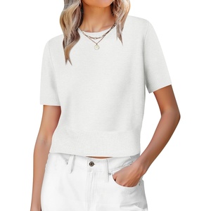 image:imageANRABESS Womens Short Sleeve Sweaters Cropped Crew Neck  Business Casual Work Tops Comfy Lightweight Knit Pullover Classic Sweater Shirts Spring Summer Fall OutfitsWhite