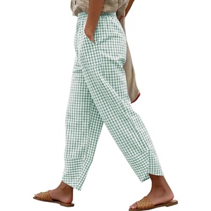 image:imageANRABESS Womens Striped Gingham Lightweight Pajama Pants  Plaid Pockets Wide Leg Breathable Comfy PJFlowy Casual Cute Boho Outfits Beach VacationampLounge WearSummer Fall ClothingGreen White Plaid