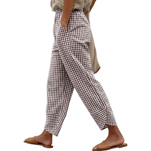 image:imageANRABESS Womens Striped Gingham Lightweight Pajama Pants  Plaid Pockets Wide Leg Breathable Comfy PJFlowy Casual Cute Boho Outfits Beach VacationampLounge WearSummer Fall ClothingBrown White Plaid