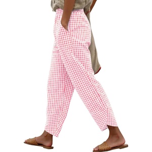 image:imageANRABESS Womens Striped Gingham Lightweight Pajama Pants  Plaid Pockets Wide Leg Breathable Comfy PJFlowy Casual Cute Boho Outfits Beach VacationampLounge WearSummer Fall ClothingPink White Plaid