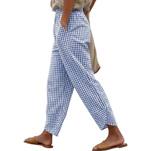 image:imageANRABESS Womens Striped Gingham Lightweight Pajama Pants  Plaid Pockets Wide Leg Breathable Comfy PJFlowy Casual Cute Boho Outfits Beach VacationampLounge WearSummer Fall ClothingBlue White Plaid