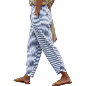 image:imageANRABESS Womens Striped Gingham Lightweight Pajama Pants  Plaid Pockets Wide Leg Breathable Comfy PJFlowy Casual Cute Boho Outfits Beach VacationampLounge WearSummer Fall ClothingBlue White Stripe