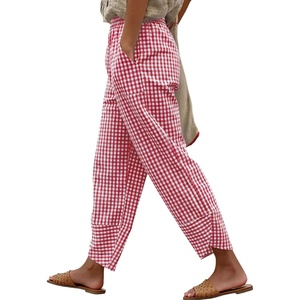 image:imageANRABESS Womens Striped Gingham Lightweight Pajama Pants  Plaid Pockets Wide Leg Breathable Comfy PJFlowy Casual Cute Boho Outfits Beach VacationampLounge WearSummer Fall ClothingRed White Plaid