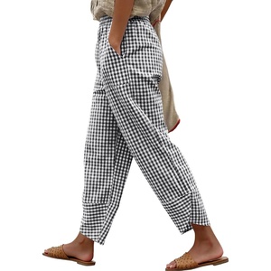 image:imageANRABESS Womens Striped Gingham Lightweight Pajama Pants  Plaid Pockets Wide Leg Breathable Comfy PJFlowy Casual Cute Boho Outfits Beach VacationampLounge WearSummer Fall ClothingBlack White Plaid