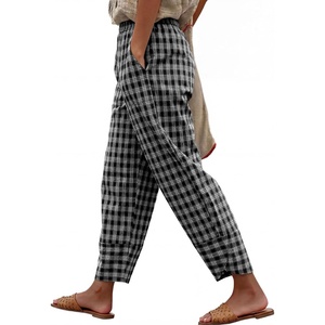 image:imageANRABESS Womens Striped Gingham Lightweight Pajama Pants  Plaid Pockets Wide Leg Breathable Comfy PJFlowy Casual Cute Boho Outfits Beach VacationampLounge WearSummer Fall ClothingMulti Black Plaid