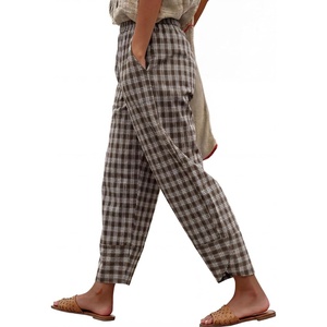 image:imageANRABESS Womens Striped Gingham Lightweight Pajama Pants  Plaid Pockets Wide Leg Breathable Comfy PJFlowy Casual Cute Boho Outfits Beach VacationampLounge WearSummer Fall ClothingMulti Coffee Plaid