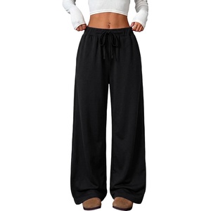 image:imageANRABESS Womens Striped Wide Leg Lounge Pajama Pants  Soft Comfy Strecthy Drawstring Elastic High Waisted Bottoms Pockets Casual Loose Home Daily Wear Cute Fall Winter TrousersBlack