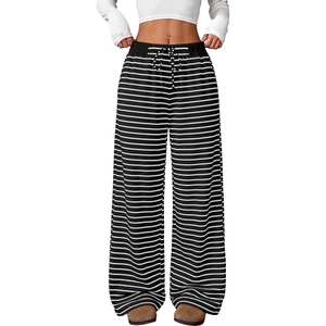 image:imageANRABESS Womens Striped Wide Leg Lounge Pajama Pants  Soft Comfy Strecthy Drawstring Elastic High Waisted Bottoms Pockets Casual Loose Home Daily Wear Cute Fall Winter TrousersBlack White Stripe